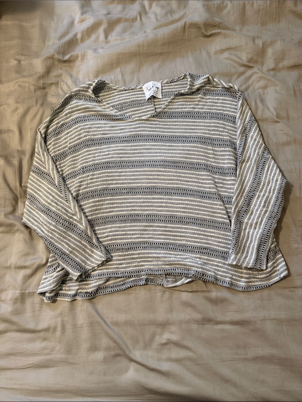 Sadie & Sage Cream and Gray Striped Knit Top
